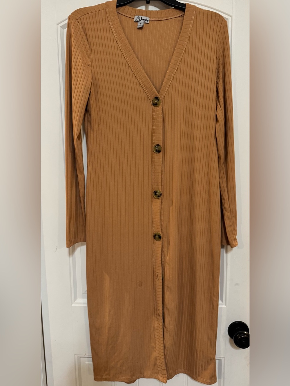Women’s Ribbed Button-Front Long Cardigan Coatigan - Tan